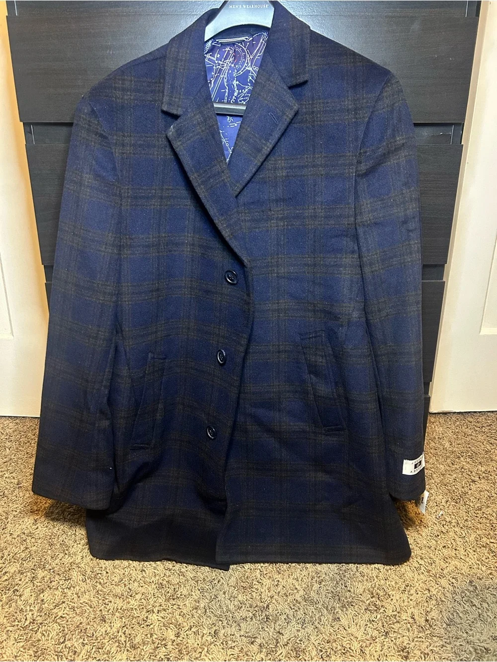 NWT Joseph Abboud Navy Plaid Double-Breasted Blazer with Brown Windowpane